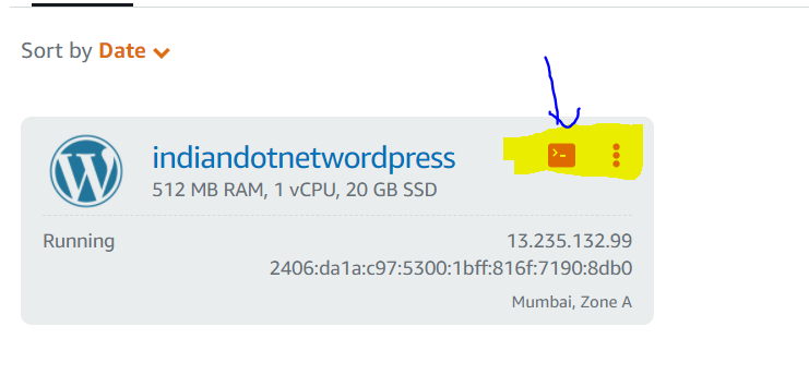Indiandotnet WordPress Instance SSH terminal